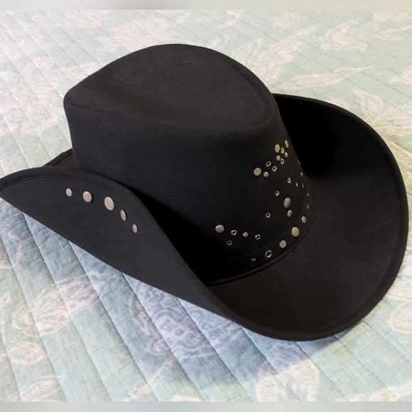 Accessories - Black Jeans Studded, Light Weight, Women's Cowboy Hat With Side Snap Buttons.